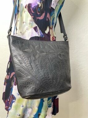 J.L. Saldivar Hand-Tooled Women's Genuine embossed leather Floral Crossbody